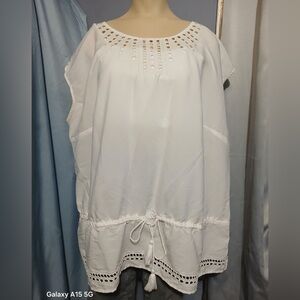 Lane Bryant White Cap Sleeve Tie Front Blouse